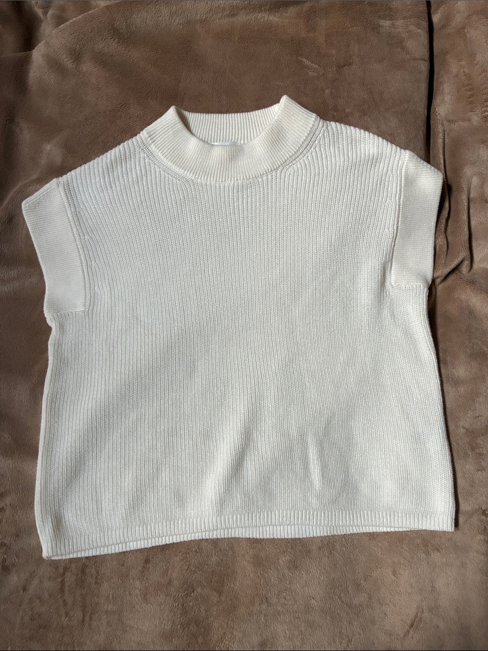 Classic Cream Mock Neck Knit Shell - Women Sweater S